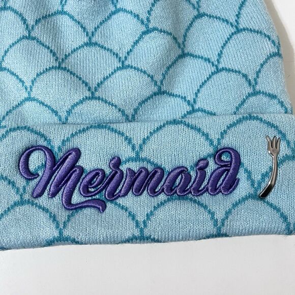 Disney Parks The Little Mermaid Ariel Dinglehopper Pom Adult Beanie Knit Cap Hat - Picture 4 of 10